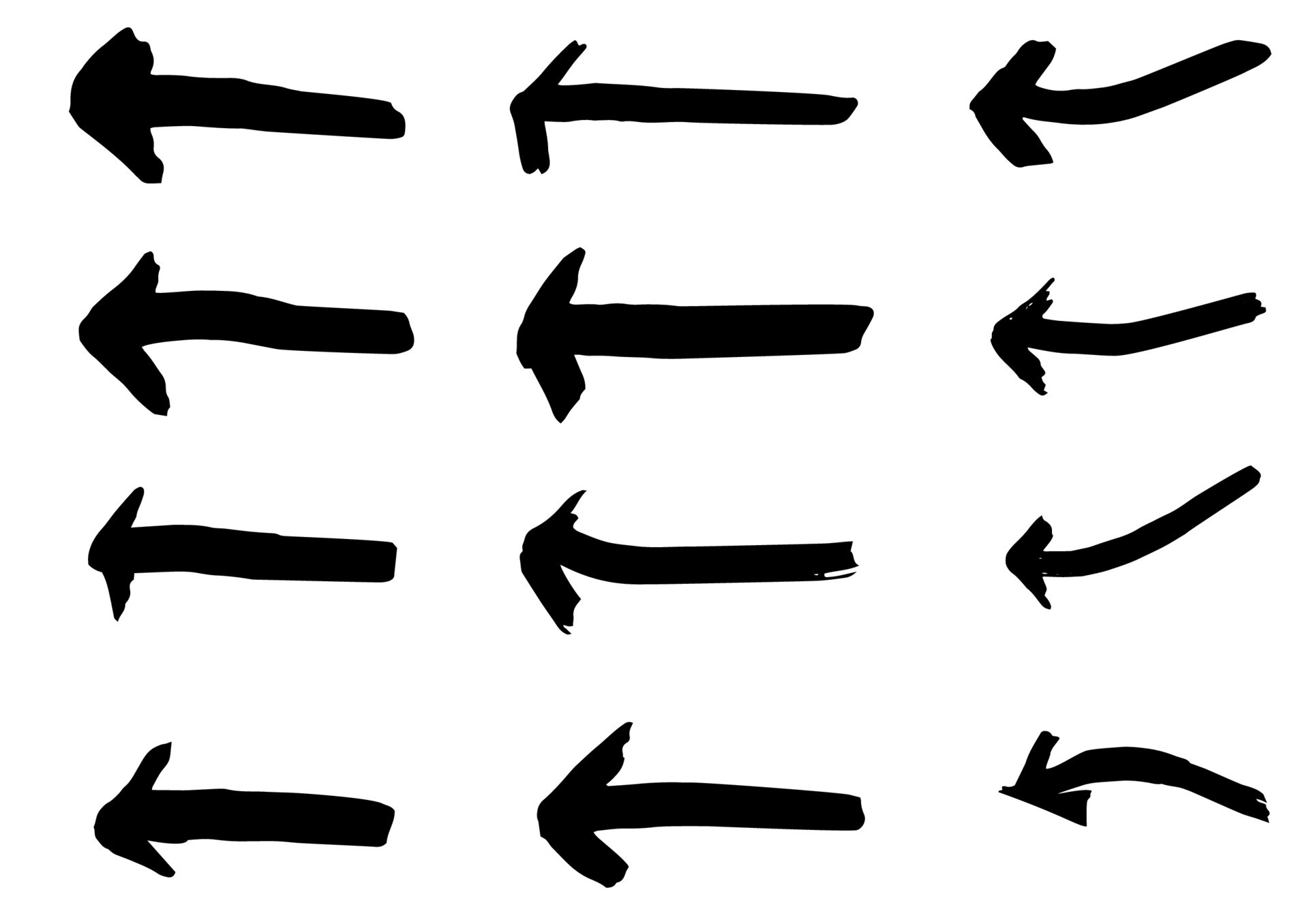 Set of different grunge brush arrows, pointers.Hand drawn paint object