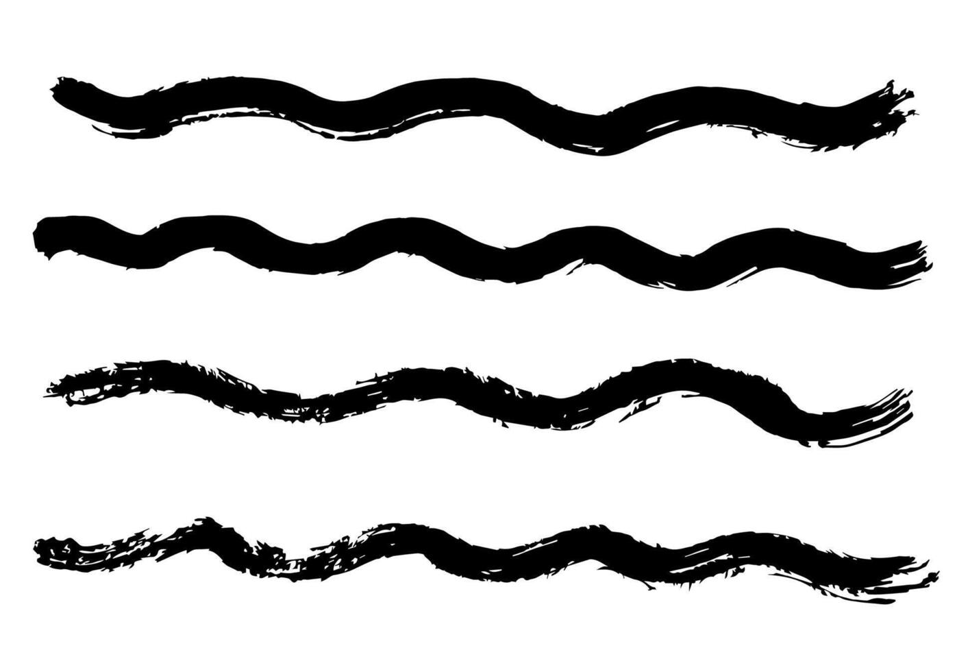 brush stroke waves vector set. Hand drawn blue red brushstrokes, ink splashes, watercolor splats, hand painted curls.