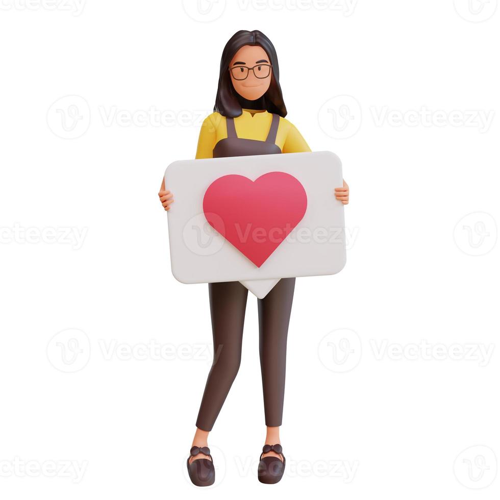 Cute Woman holding social media heart button photo