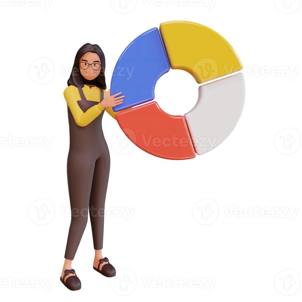 Cute Woman holding circle charts diagrams or graph dashboard with analytics business strategy photo