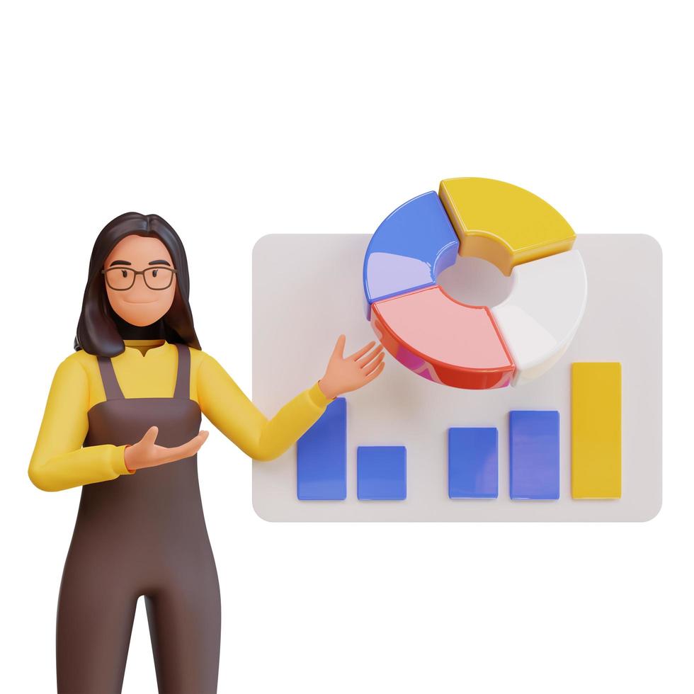 Cute Woman pointing to pie chart photo