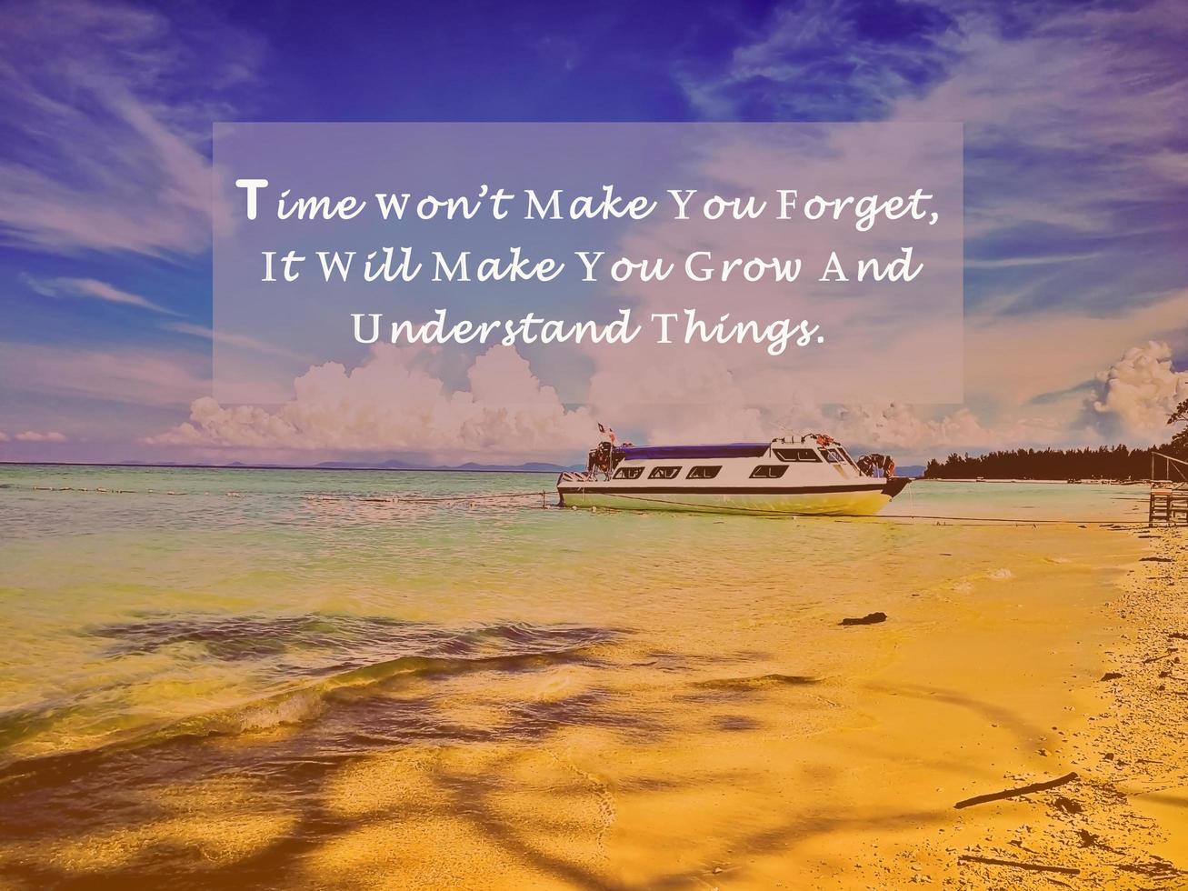 Motivational and inspirational quote on blurred background of ocean photo