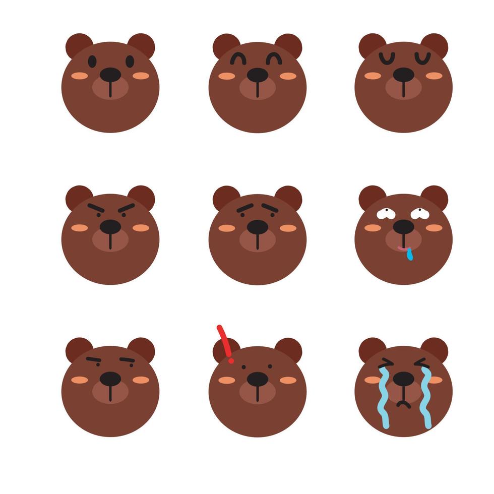 Bear face emotion character design emoticons vector