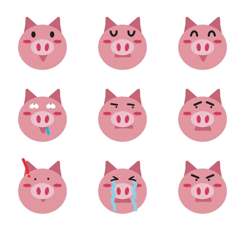 Emoticon character design pig face emotion vector