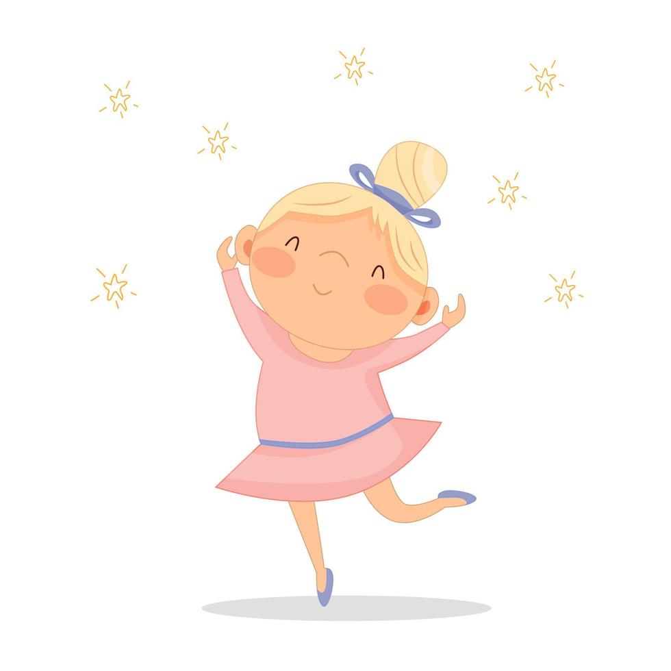 Sweet dancing ballet girl in rose dress on the white background vector