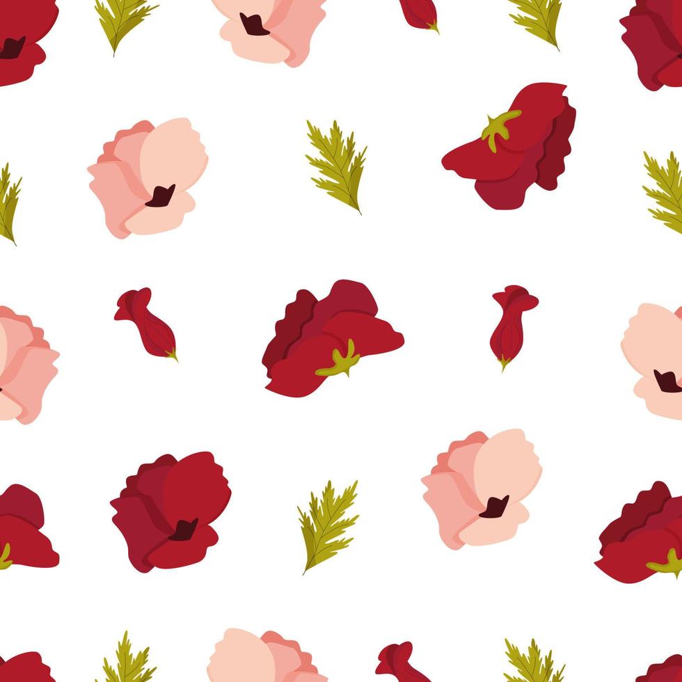 Pattern of red and rose poppy flowers vector
