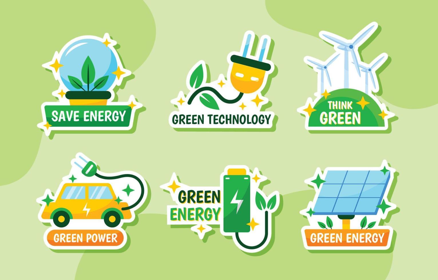 Green Technology Cartoon Sticker Pack vector