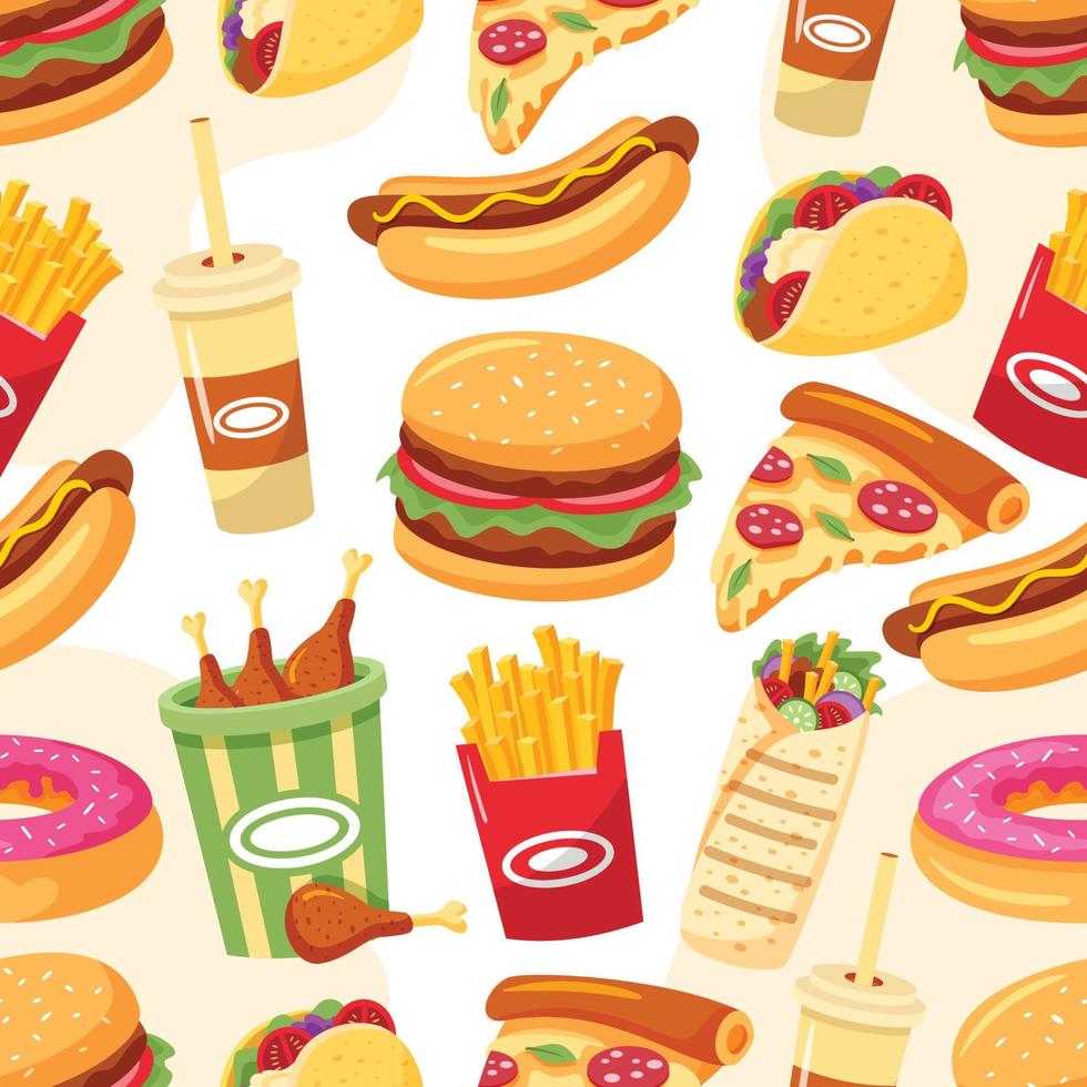 Junk Food Cartoon Seamless Pattern Background vector