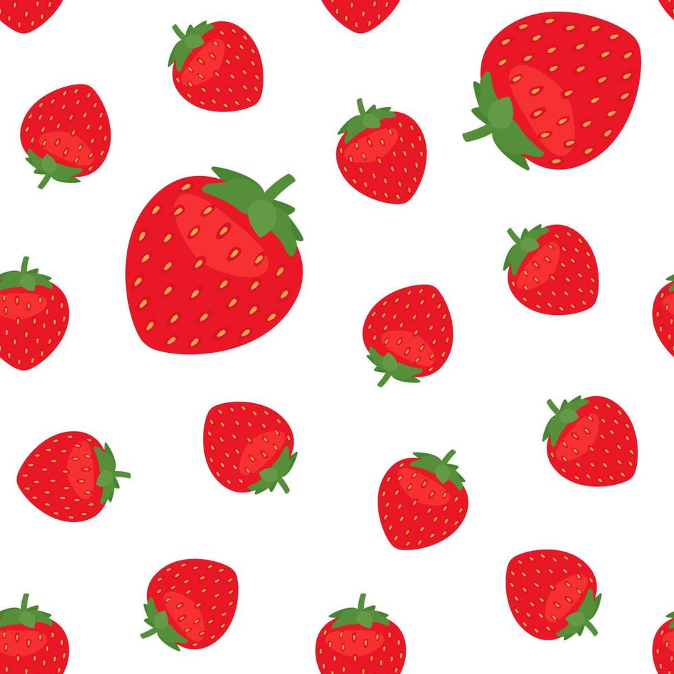 Strawberry seamless pattern, red berry background. Repeat fruit print design. Whole and cut strawberry vector background