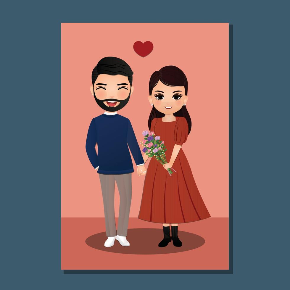 lindo personaje de dibujos animados de pareja para el amor concepto de día de san valentín vector