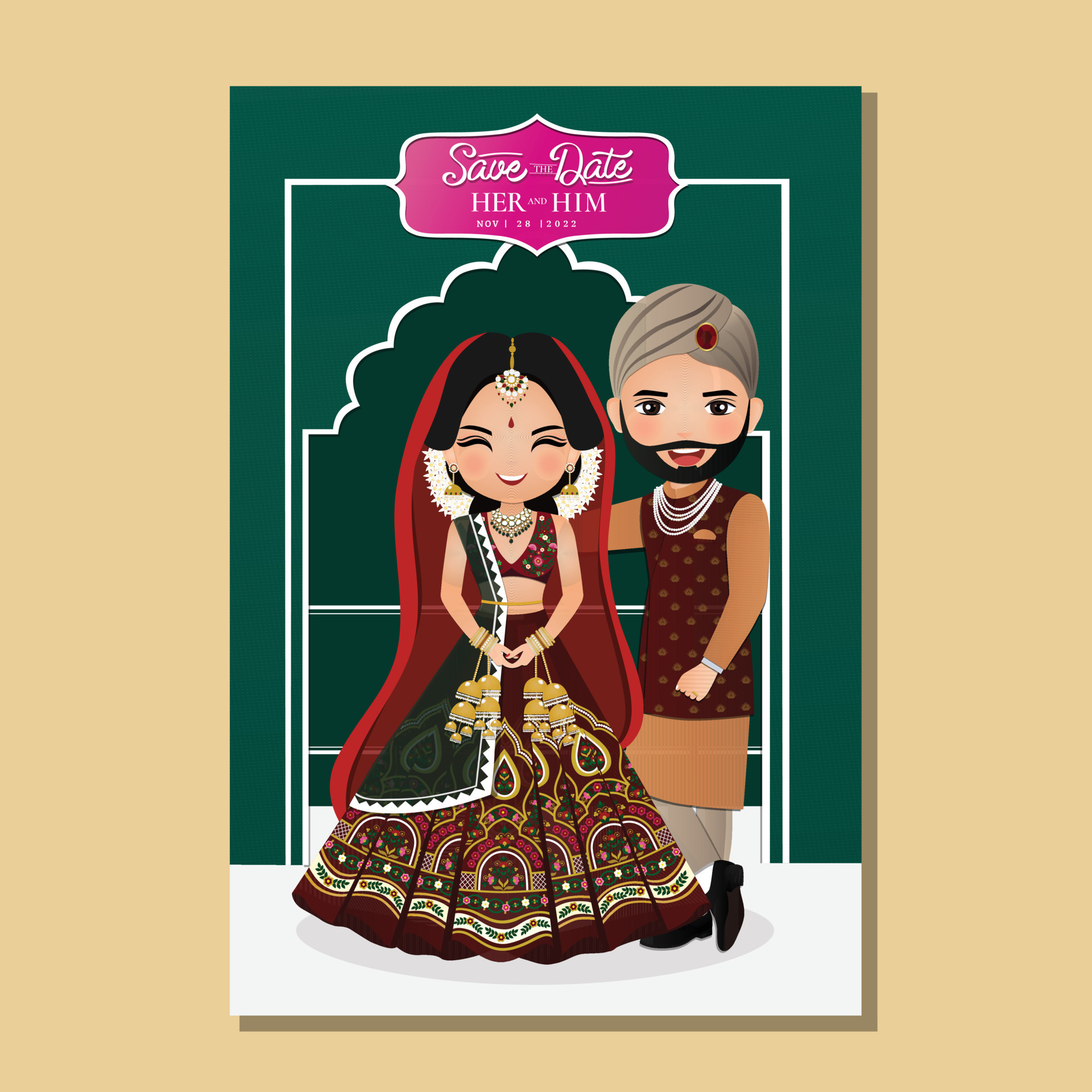 Cute couple in traditional indian dress cartoon wedding invitation card 7315160 Vector Art at Vecteezy Cute couple in traditional indian dress cartoon wedding invitation card 7315160 Vector Art at Vecteezy