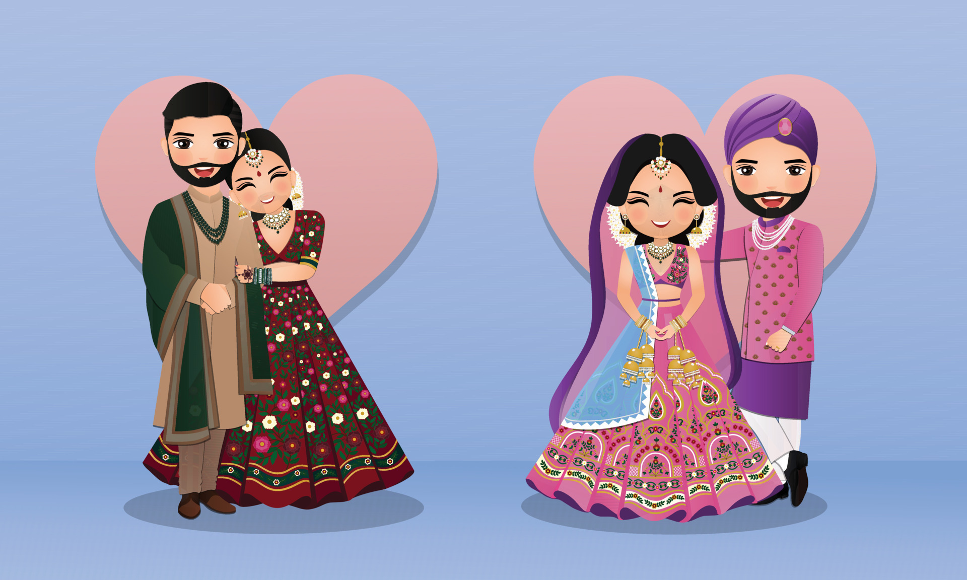 set-of-cute-couple-in-traditional-indian-dress-cartoon-characters-bride