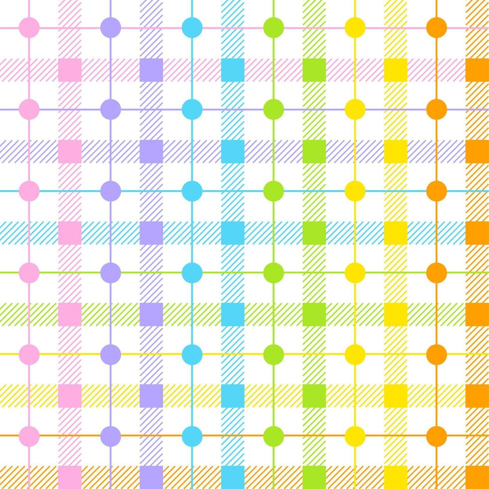 Pastel Rainbow Cute Pollkadot Circle Round Geometry Line Scott Checkered Plaid Tartan Gingham Pattern Square Background Vector Cartoon Illustration Tablecloth, Picnic mat wrap paper, Mat, Fabric