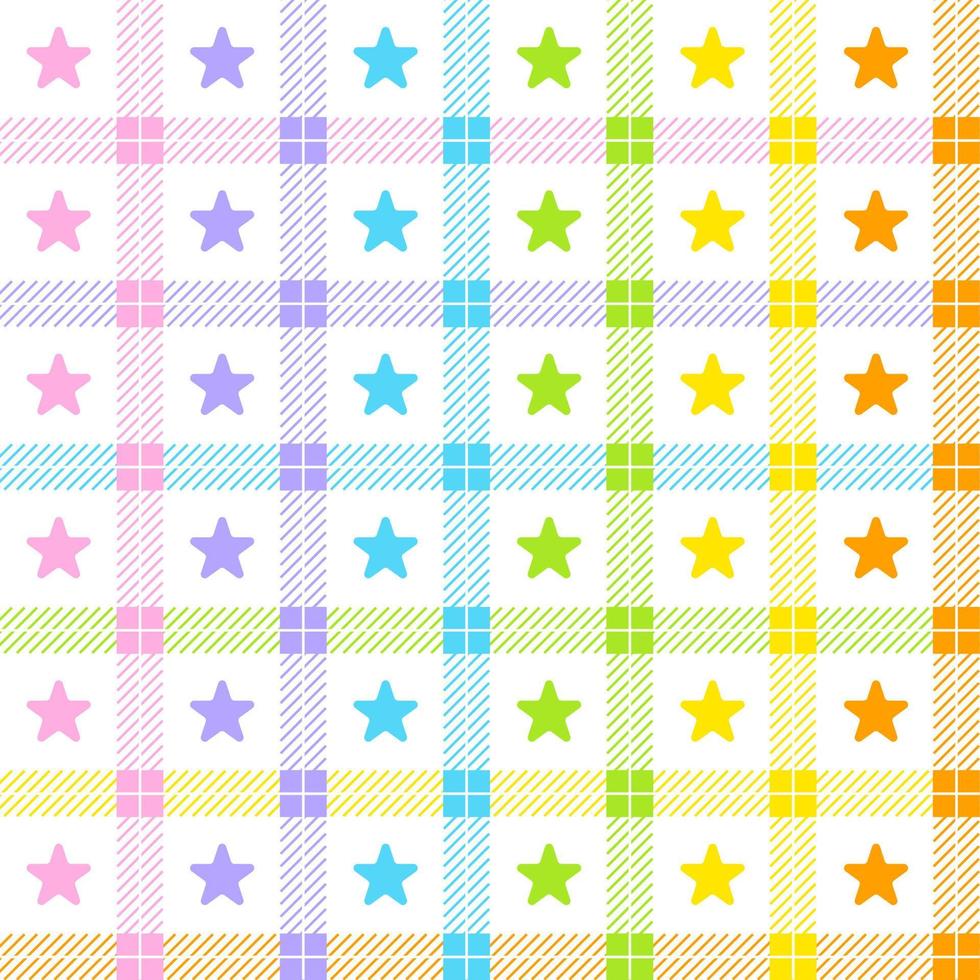 Pastel Rainbow Cute Star Space Shine Sparkle Sky Geometry Scott Checkered Plaid Tartan Gingham Pattern Square Background Vector Cartoon Illustration Tablecloth, Picnic mat wrap paper, Mat, Fabric