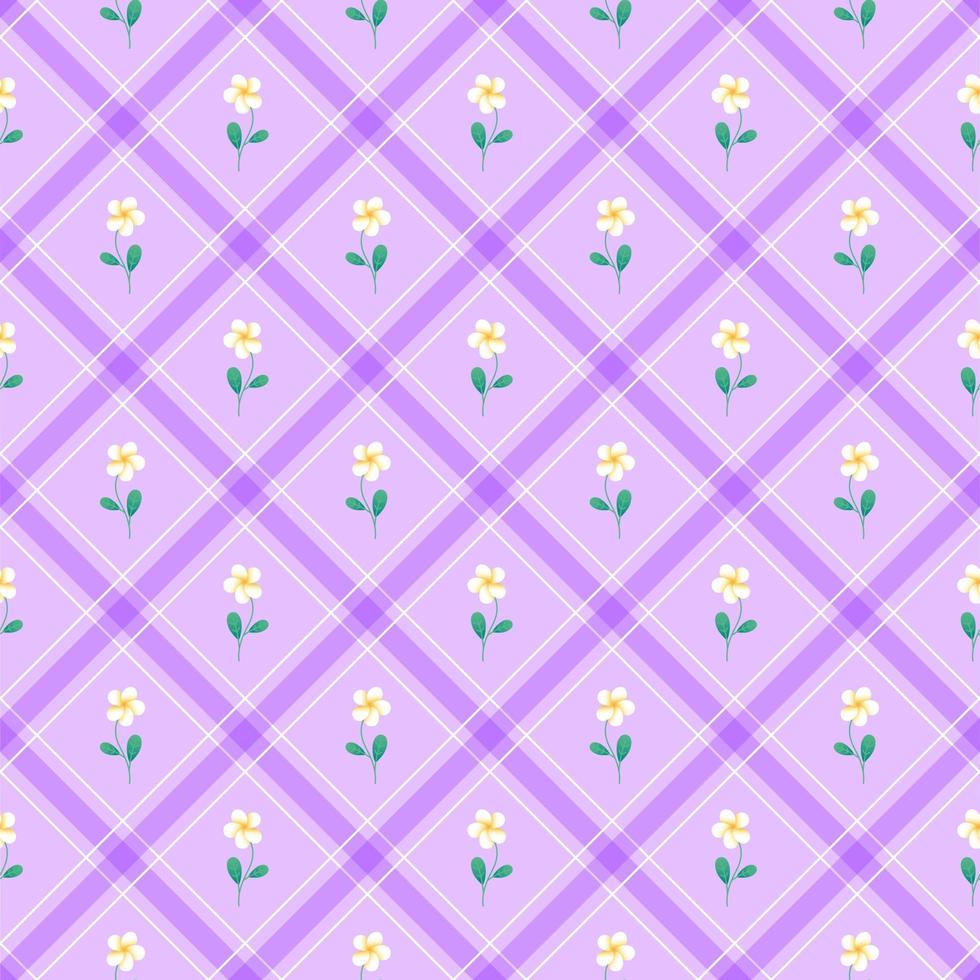 cuco frangipani plumeria elemento lila violeta morada diagonal raya rayado raya inclinar a cuadros tartán búfalo scott guinga modelo plaza fondo vector dibujos animados ilustración picnic estera