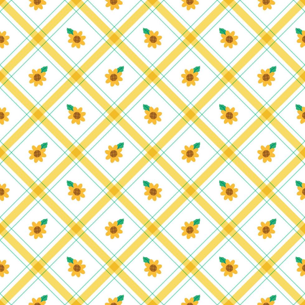 Cute Sunflower leaf Element Yellow Green Diagonal Stripe Striped Line Tilt Checkered Plaid Tartan Buffalo Scott Gingham Pattern Illustration Wrapping Paper, Picnic Mat, Tablecloth, Scarf vector
