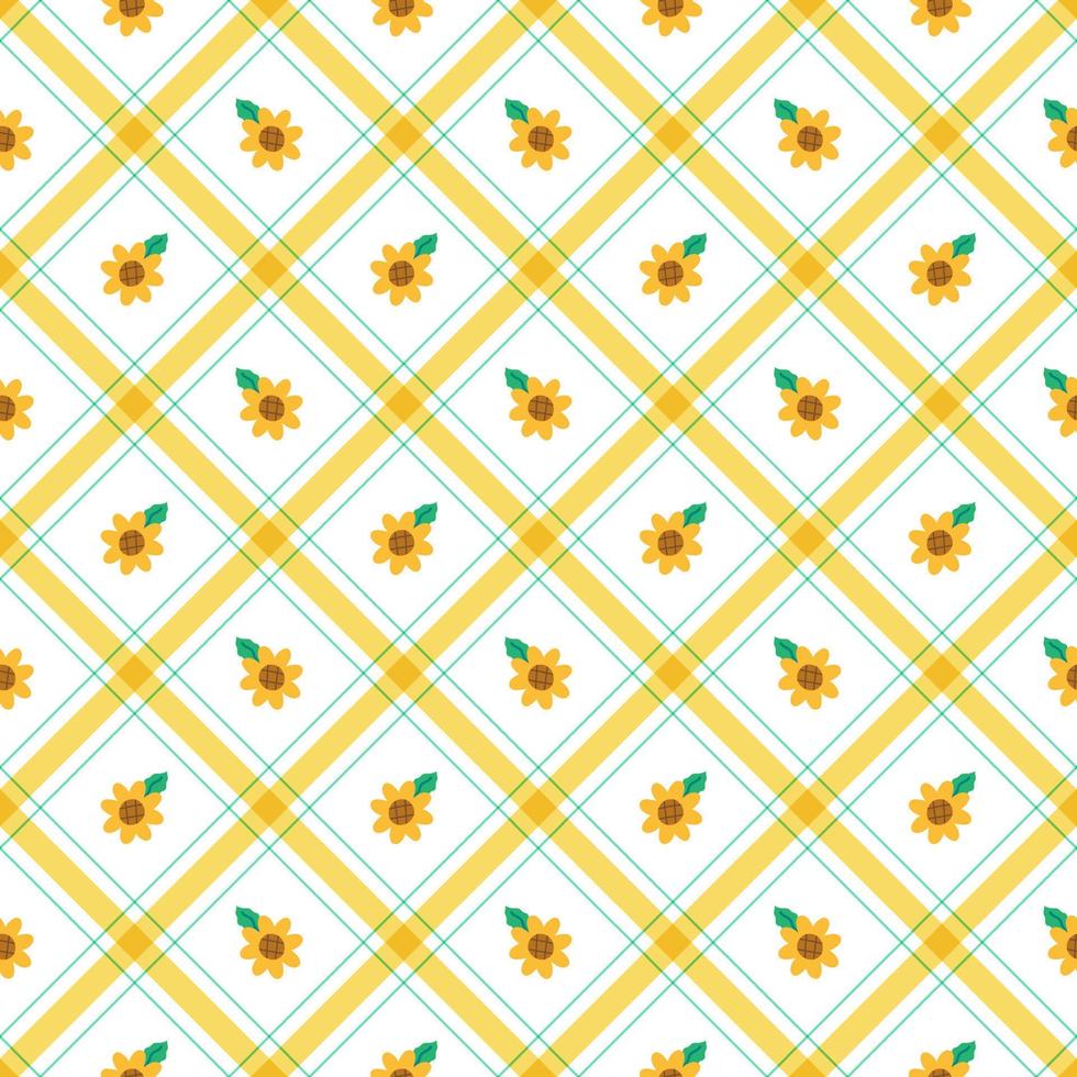 lindo elemento de hoja de girasol amarillo verde raya diagonal línea rayada inclinación a cuadros tartán búfalo scott guinga patrón ilustración papel de regalo, alfombra de picnic, mantel, bufanda vector