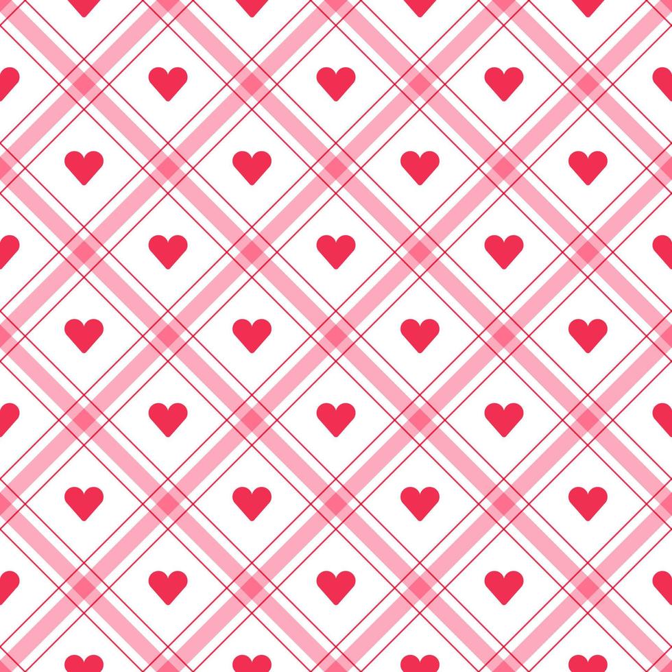 Cute Heart Love Caring Valentines Day Element Red Pink Diagonal Stripe Striped Line Tilt Checkered Plaid Tartan Buffalo Scott Gingham Pattern Square Background Vector Cartoon Illustration Tablecloth