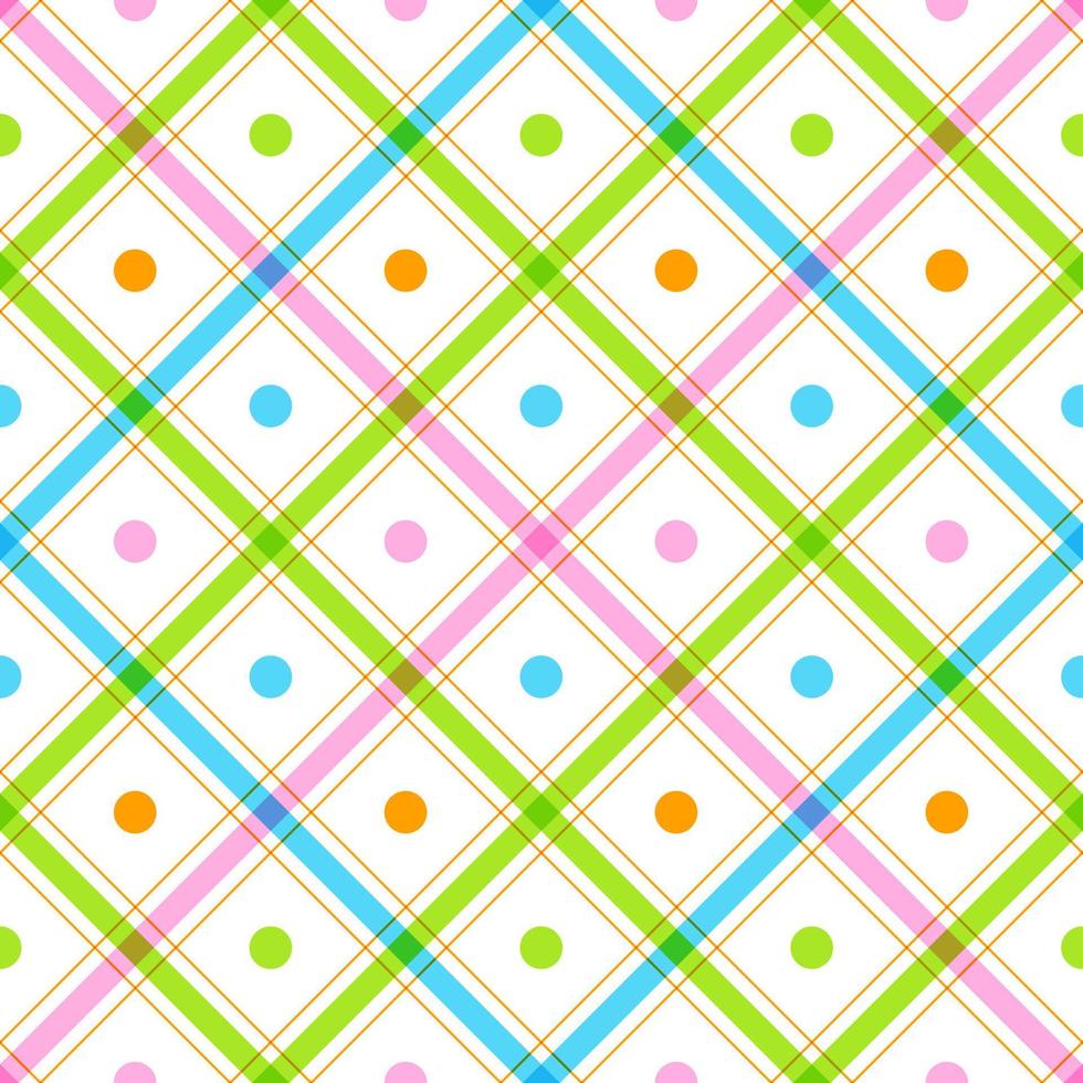 Cute Polkadot Circle Round Dot Geometry Element Rainbow Pastel Diagonal Stripe Striped Line Tilt Checkered Plaid Tartan Buffalo Scott Gingham PatternSquare Background Vector Cartoon Illustration Cloth
