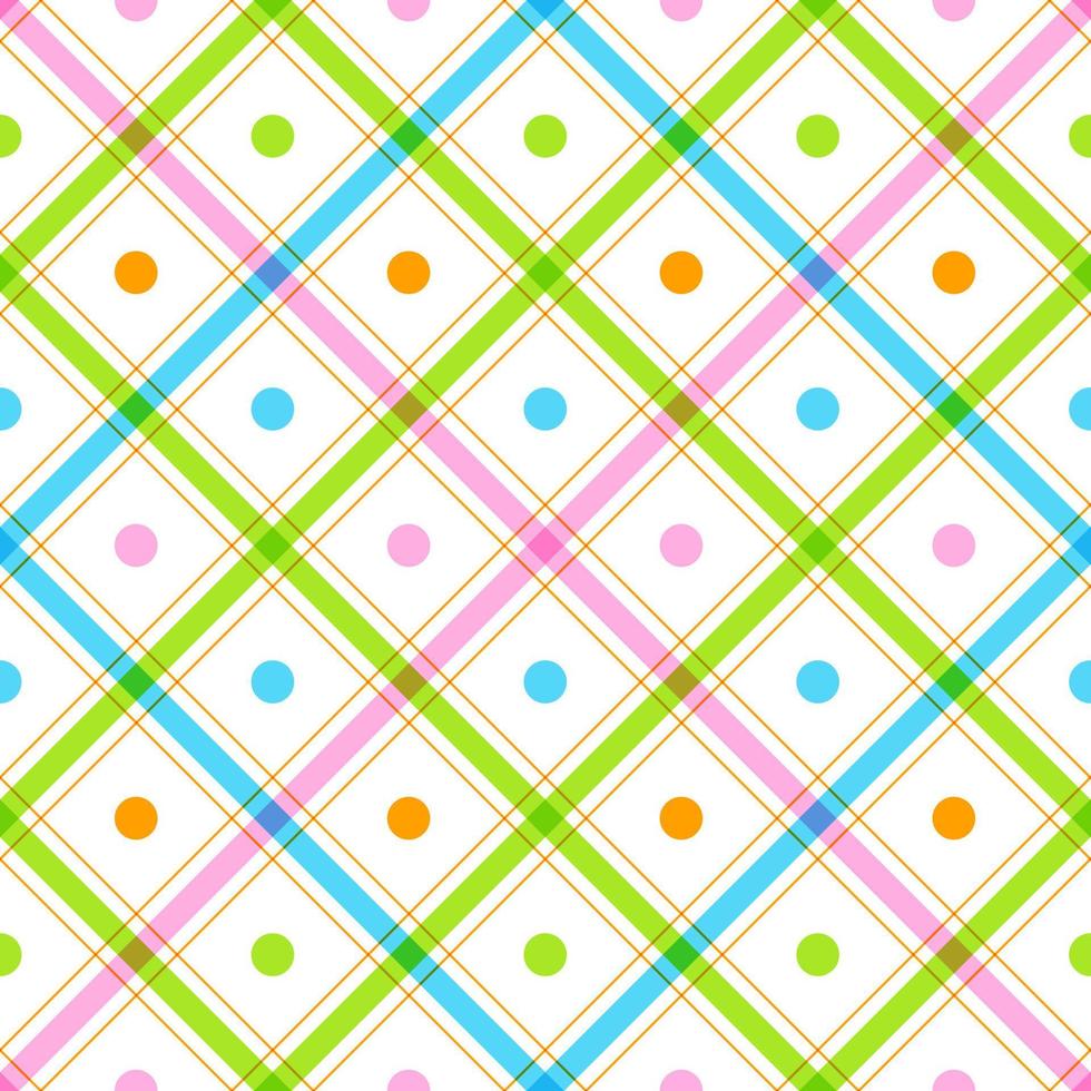 Cute Polkadot Circle Round Dot Geometry Element Rainbow Pastel Diagonal Stripe Striped Line Tilt Checkered Plaid Tartan Buffalo Scott Gingham PatternSquare Background Vector Cartoon Illustration Cloth