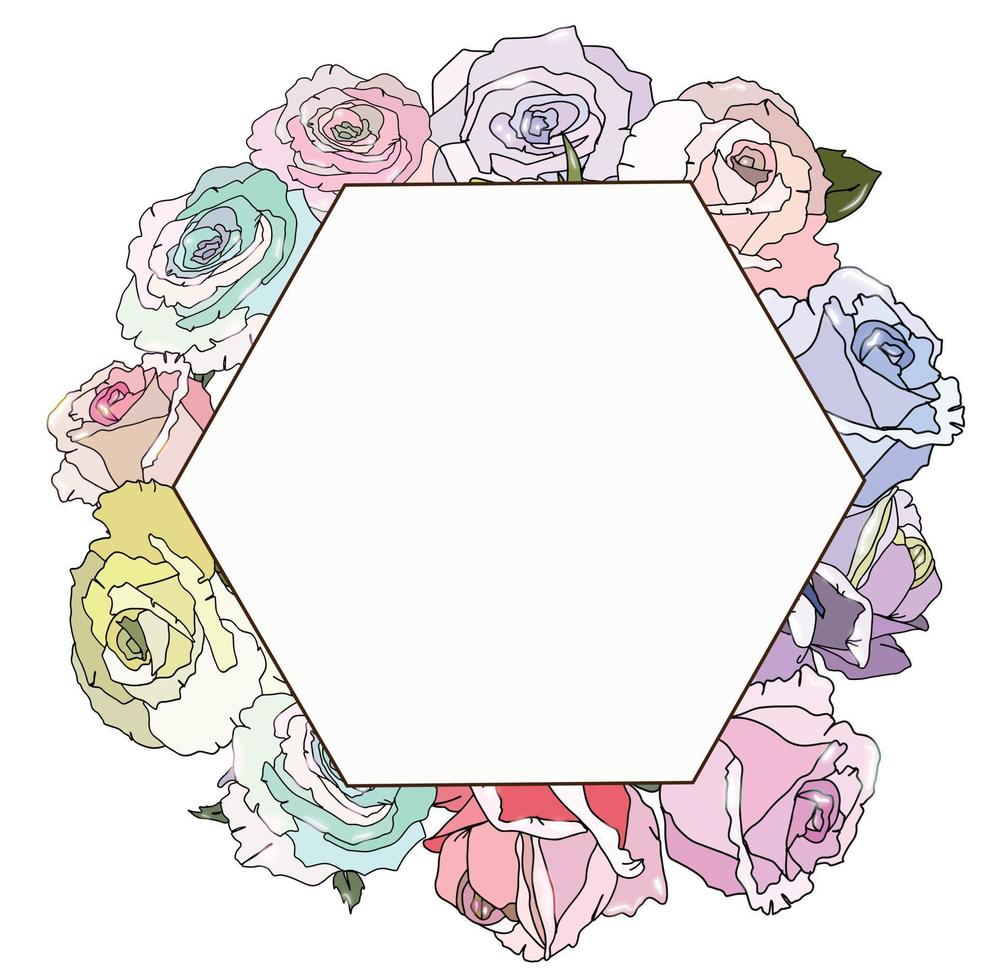 ilustración acuarela dibujada a mano. composición botánica con marco, rosas. verdor. perfecto para invitaciones de boda, tarjetas, impresiones, carteles, embalaje vector