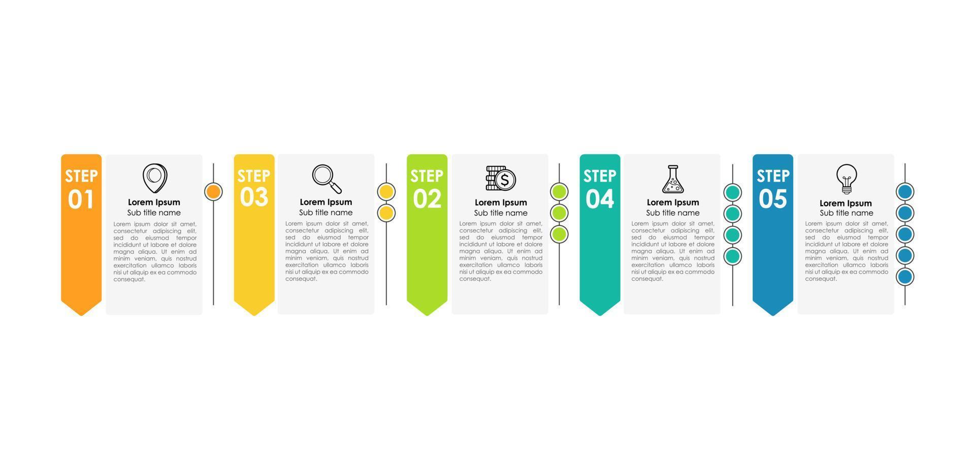 Business process chart infographics with 5 step, timeline infograph elements. Company presentation slide template. Modern vector info graphic layout design.