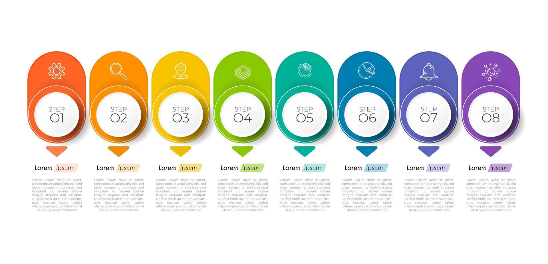 la plantilla de línea de tiempo de infografía mínima se puede utilizar para el diseño de flujo de trabajo, diagrama, opciones de número, diseño web. concepto de negocio infográfico con 8 opciones, partes, pasos o procesos. fondo abstracto. vector