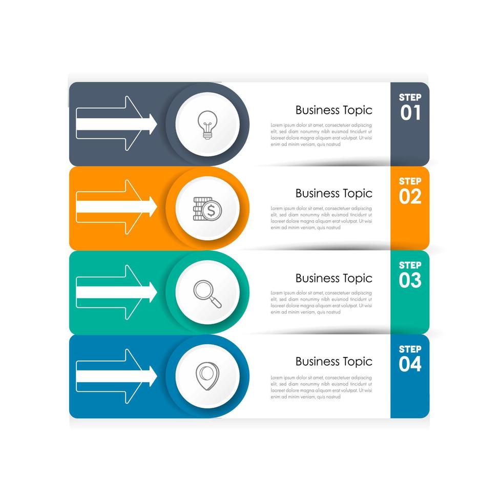 Minimal step infographics design vector and icons can be used for workflow layout, diagram, annual report. Vector infographics timeline design template with 4 options, parts, steps or processes.