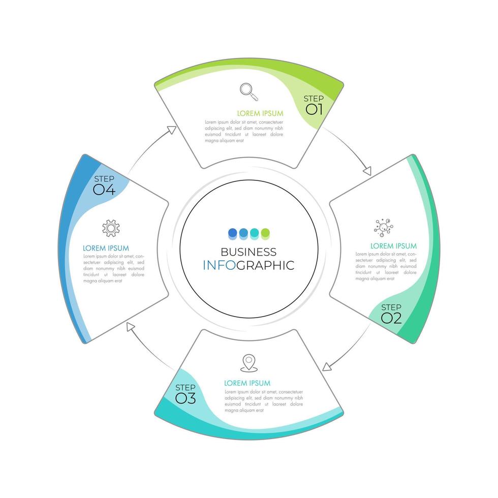 la plantilla de elemento de círculo infográfico moderno se puede utilizar para diseño de flujo de trabajo, diagrama, opciones de número, diseño web. concepto de negocio infográfico con 4 opciones, partes, pasos o procesos. vector