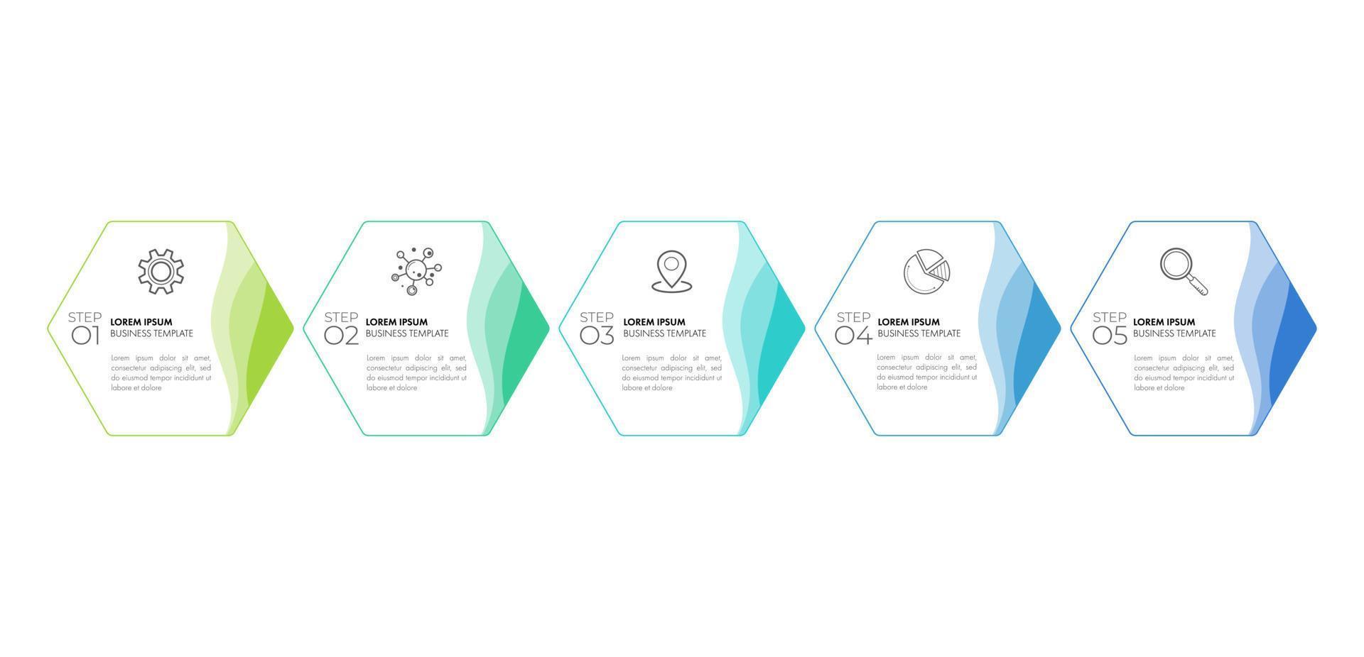 La plantilla de línea de tiempo de infografía moderna se puede utilizar para el diseño de flujo de trabajo, diagrama, opciones de número, diseño web. concepto de negocio infográfico con 5 opciones, partes, pasos o procesos. vector