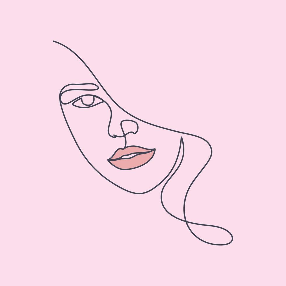 Minimal And Abstract Continuous Line Drawing Woman Face vector