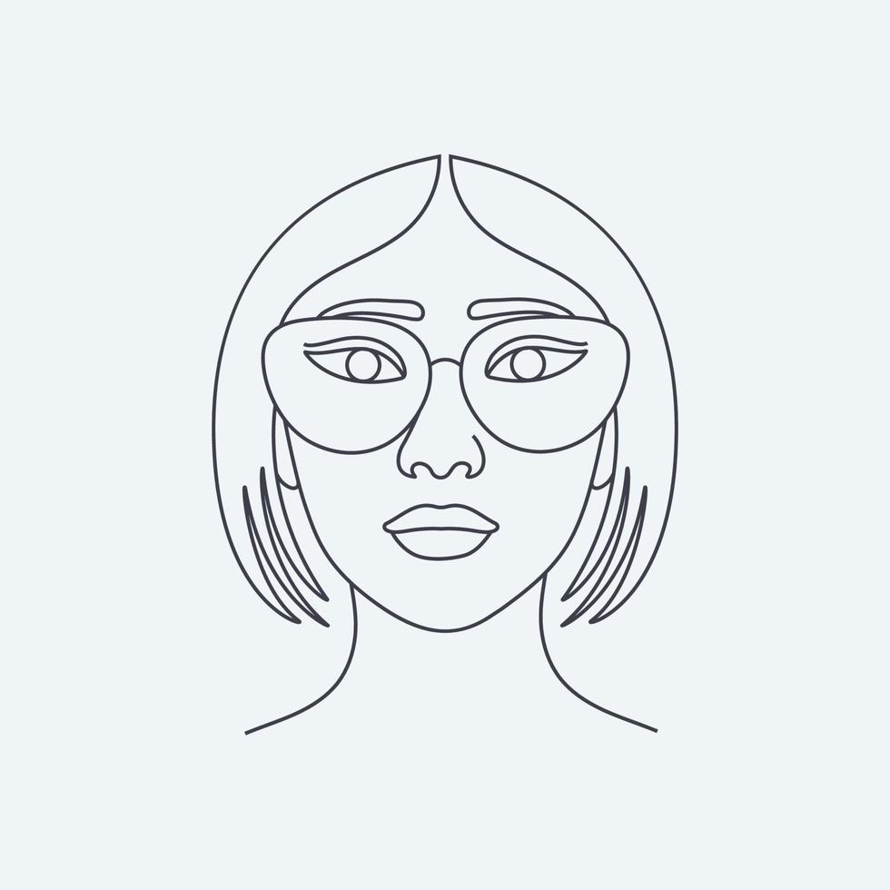 Beauty Asian Woman Face Line Art with Abstract Fashion Model Girl In Glasses vector