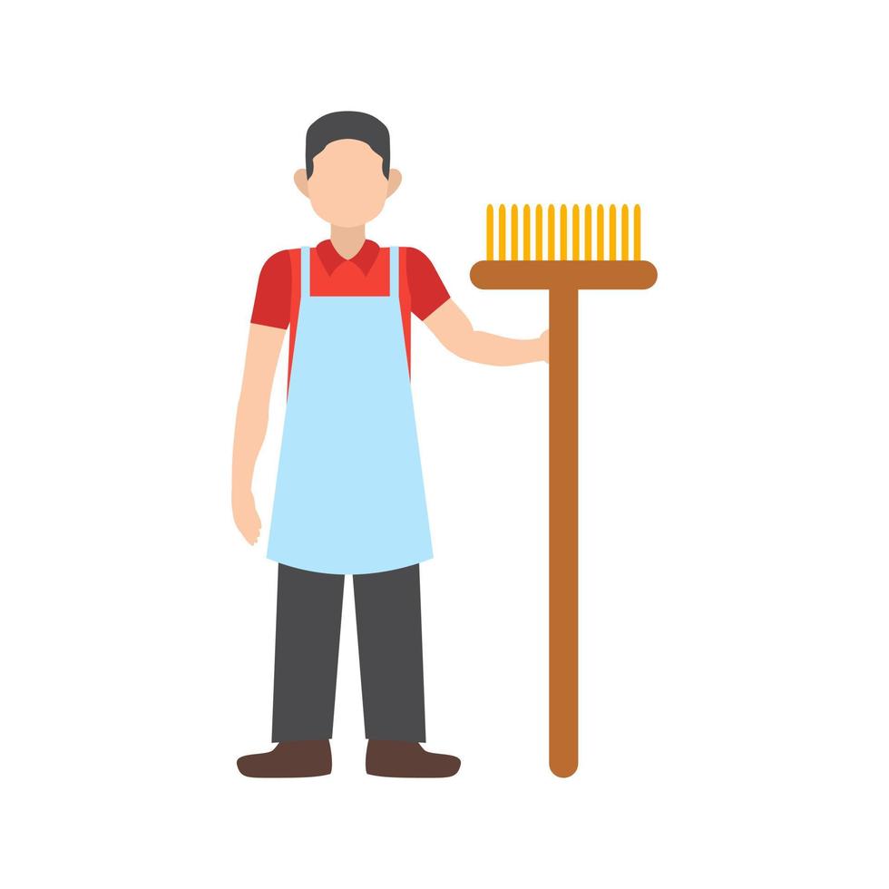 Man Holding Mop Flat Color Icon vector