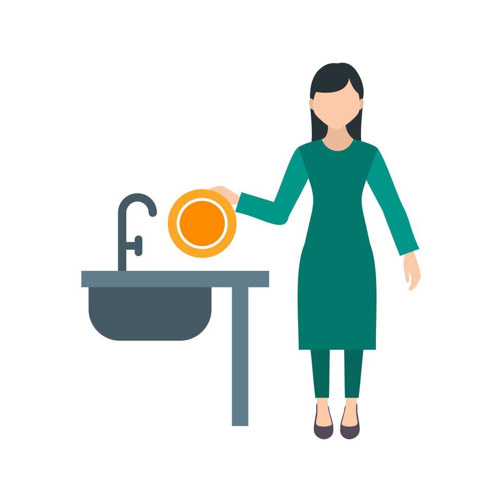 mujer lavando platos icono de color plano vector