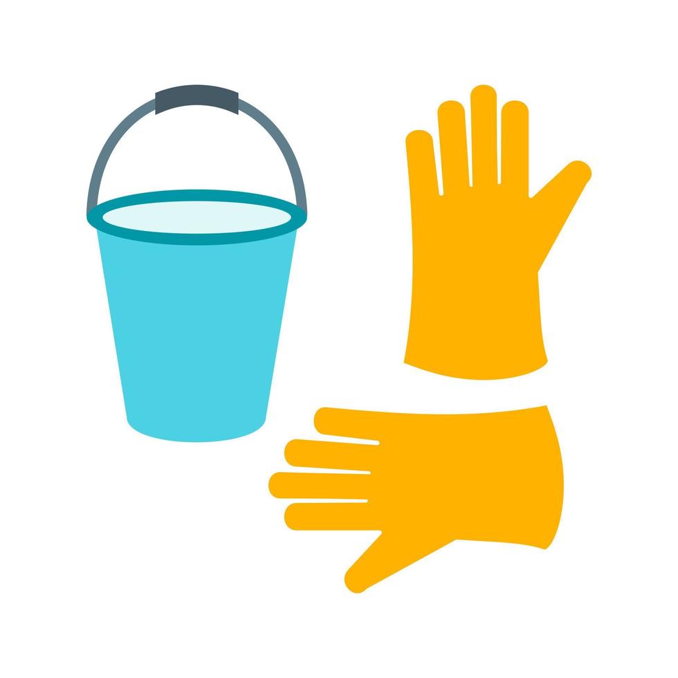 Bucket and Gloves Flat Color Icon vector