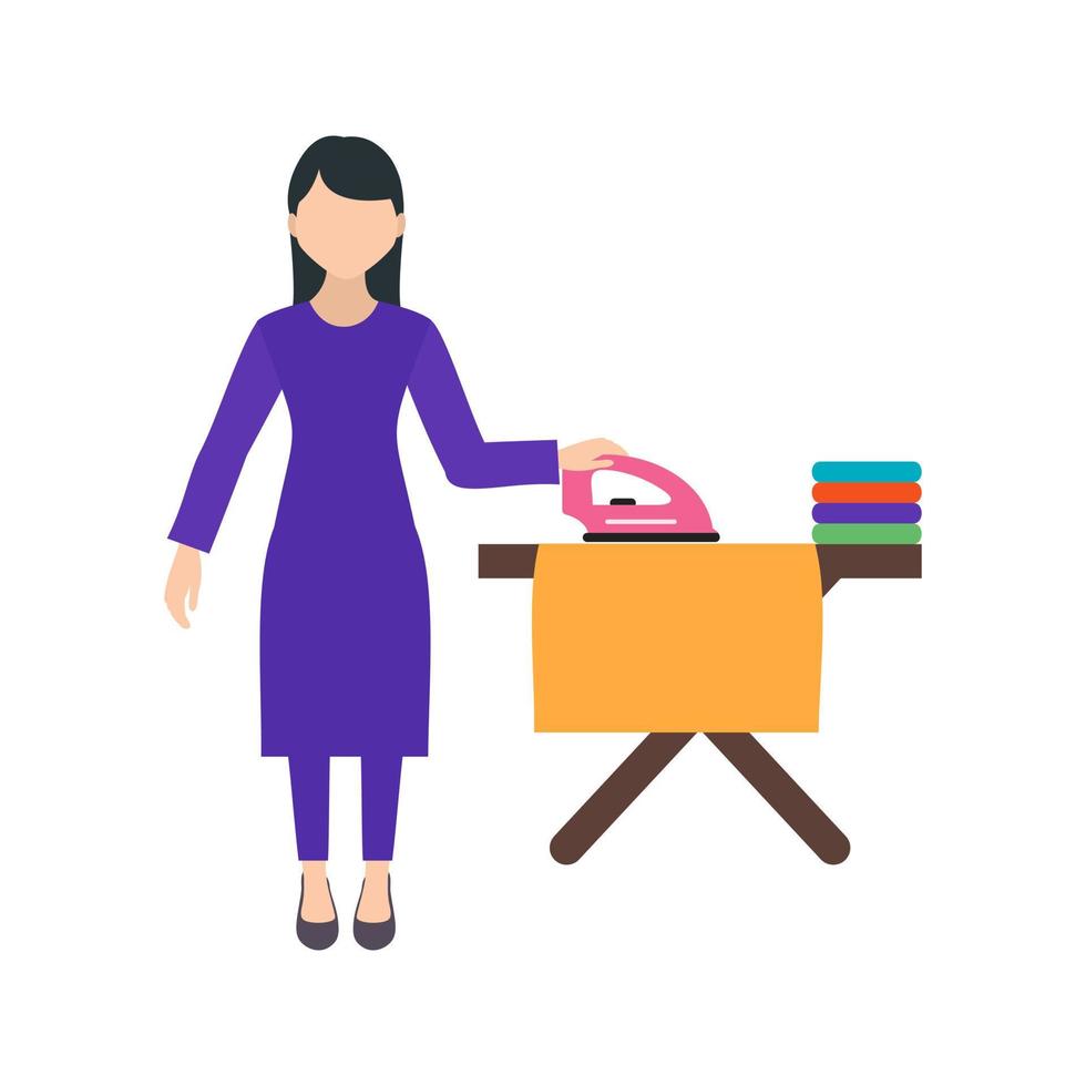 Woman Ironing Clothes Flat Color Icon vector
