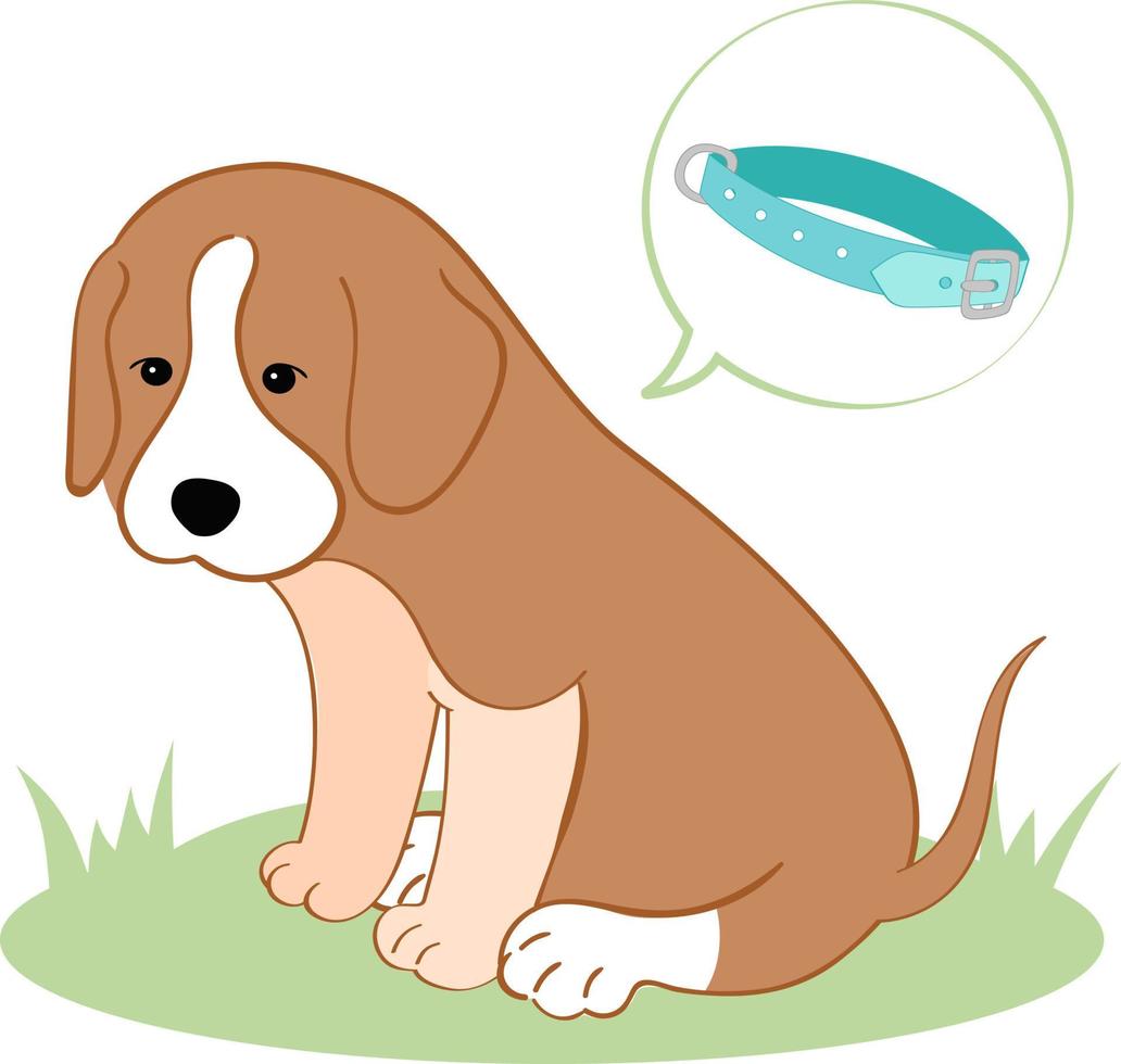 Vector illustration dog feels good after collar against ticks Puppy protection