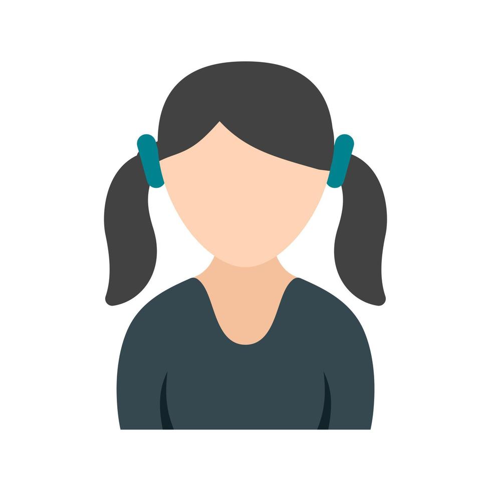 Girl in Two Ponytails Flat Color Icon vector