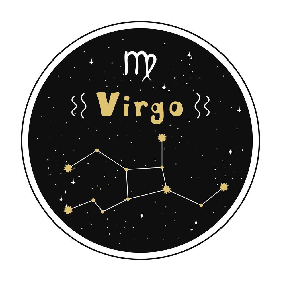 Virgo. signo del zodiaco y constelación en un círculo. conjunto de signos del zodiaco en estilo garabato, dibujados a mano. vector