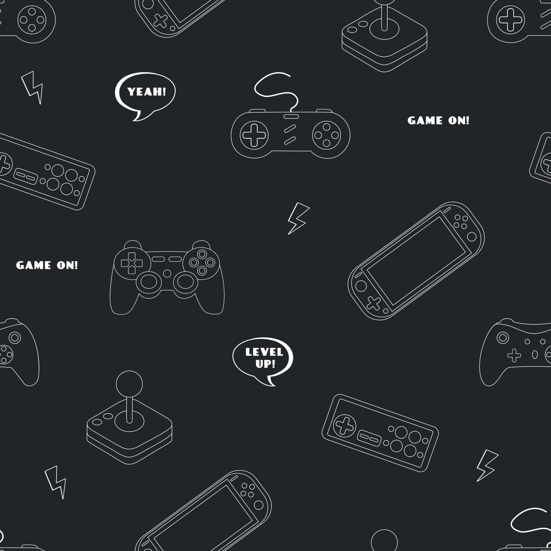 Cute Seamless Outline Pattern In Pixel Game Style. Colorful Gamer ...
