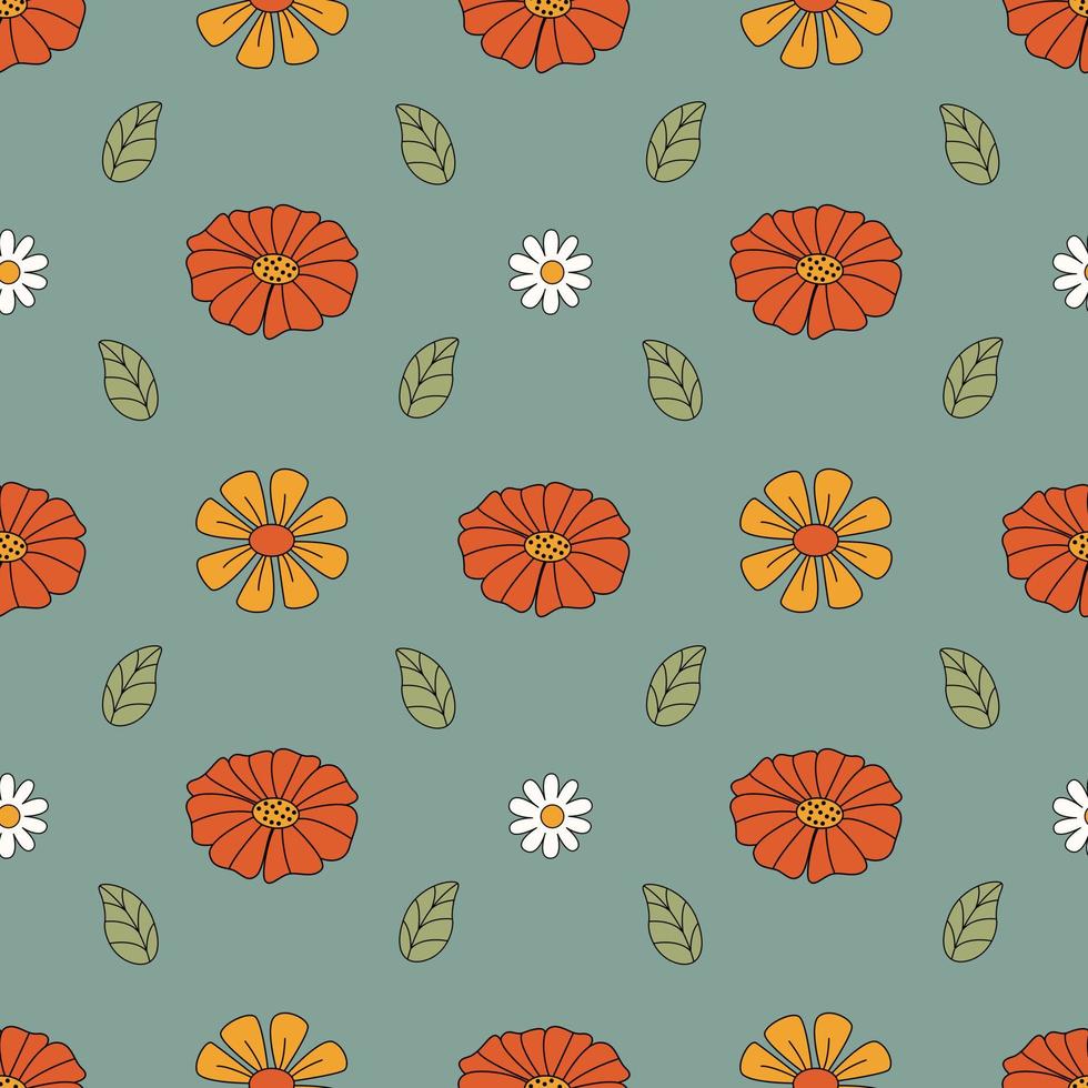 Seamless Pattern With Simple Flowers. Floral Print Hippie 60s vector