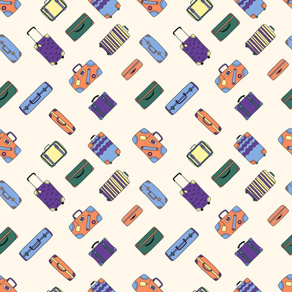 Seamless Pattern With Suitcases. Hand Drawn Flat Vector Illustration. The Concept Of Ttravel.