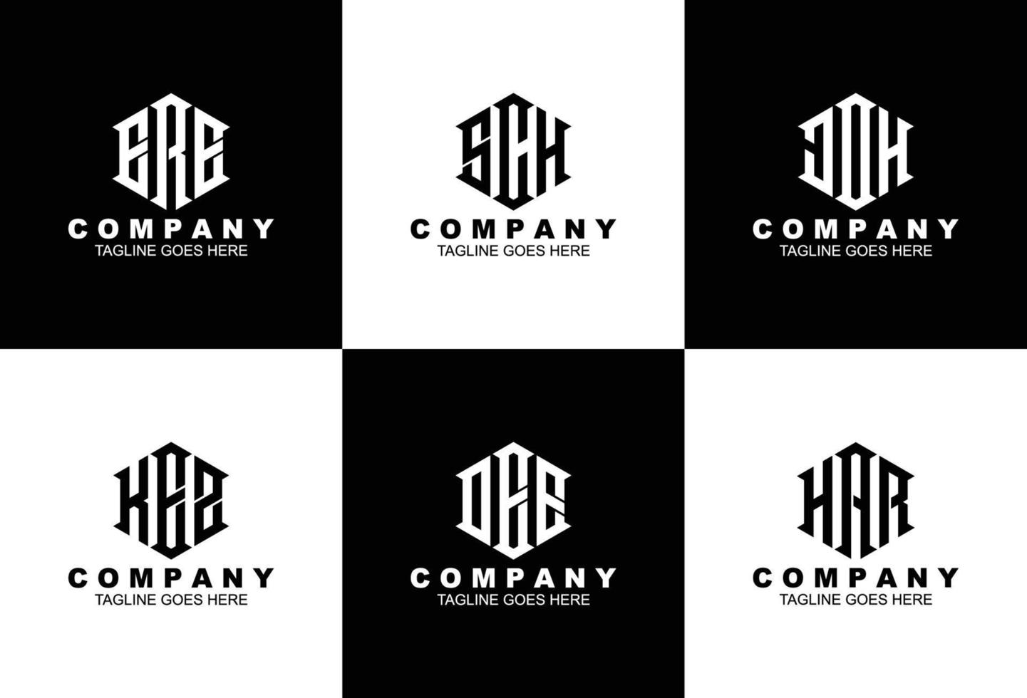 Set of three letter initials monogram logo template vector