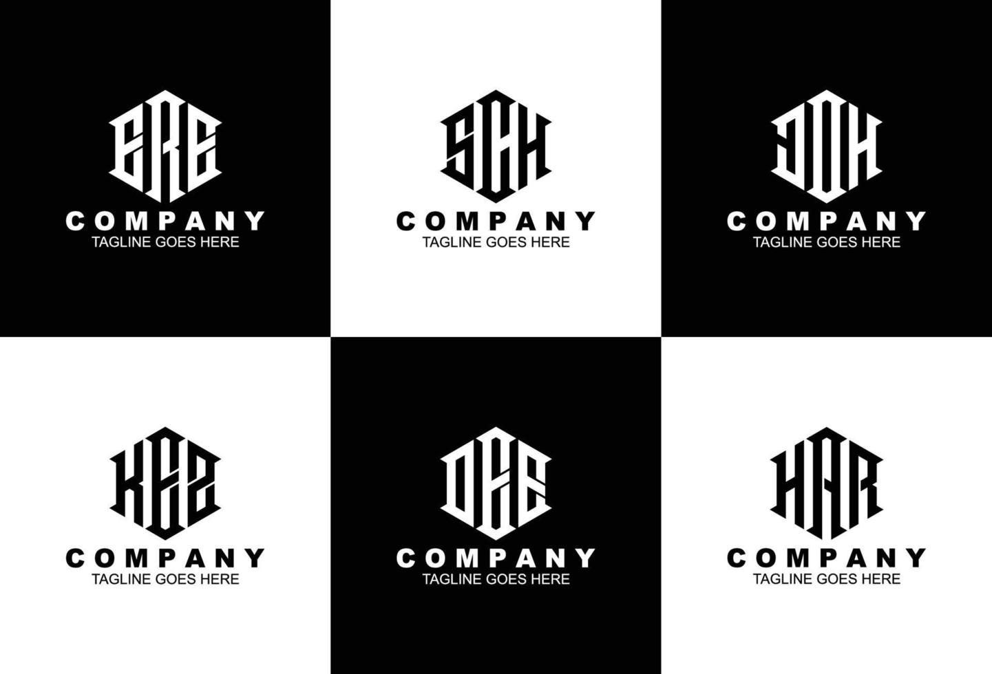 Set of three letter initials monogram logo template vector