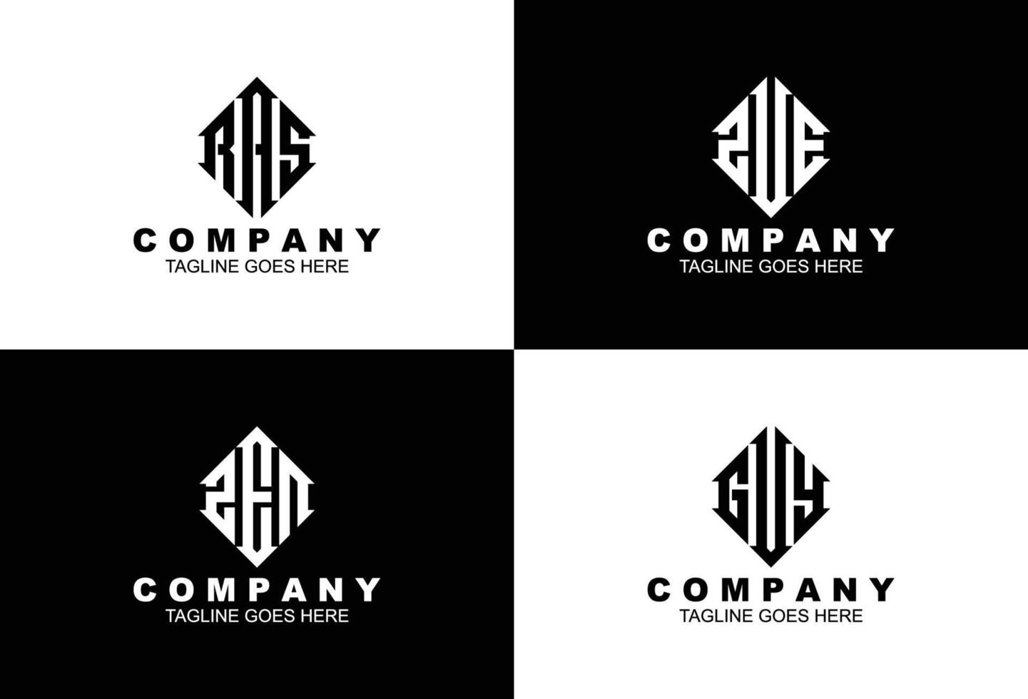 Set of three letter initials monogram logo template vector
