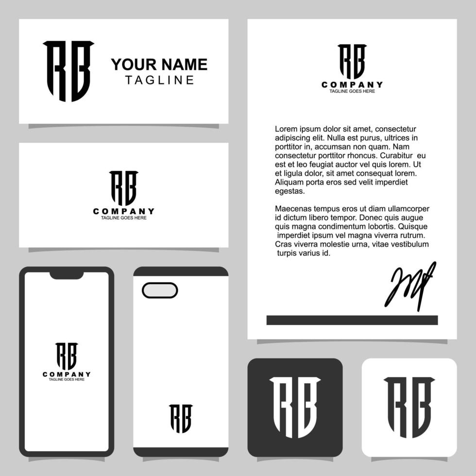 Letter R B monogram logo design with stationery template vector