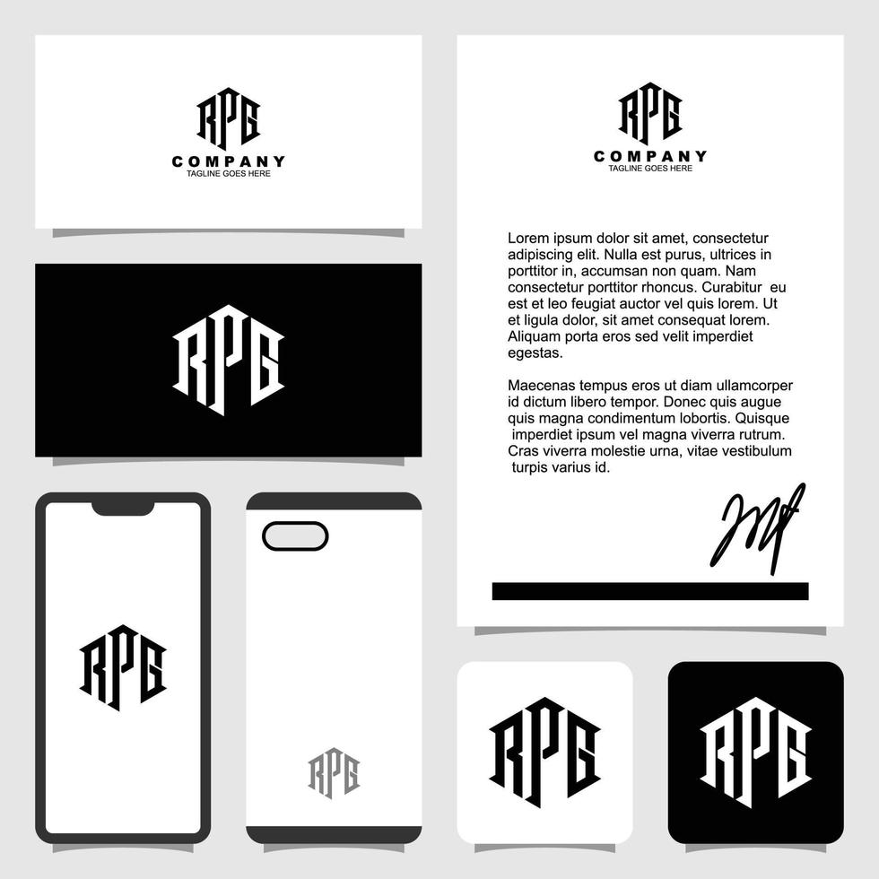 Letter R P G monogram logo design with stationery template vector