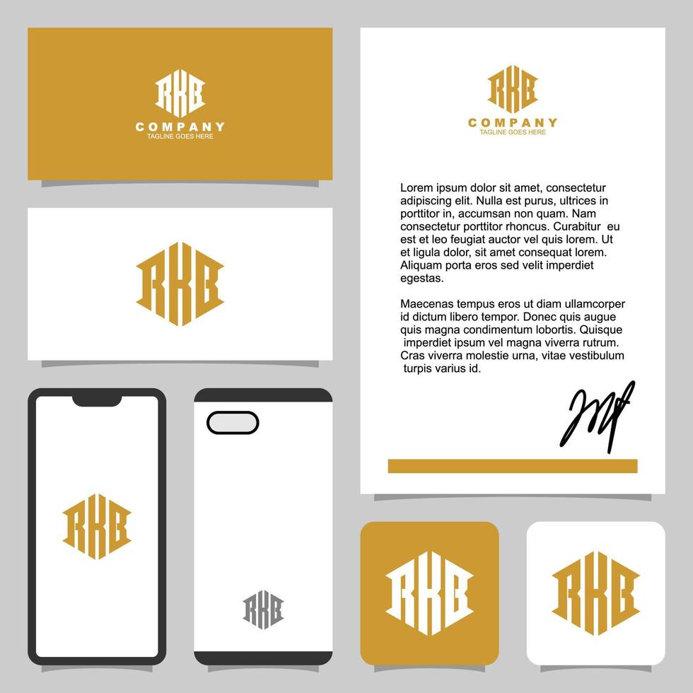 Letter R K B monogram logo design with stationery template vector