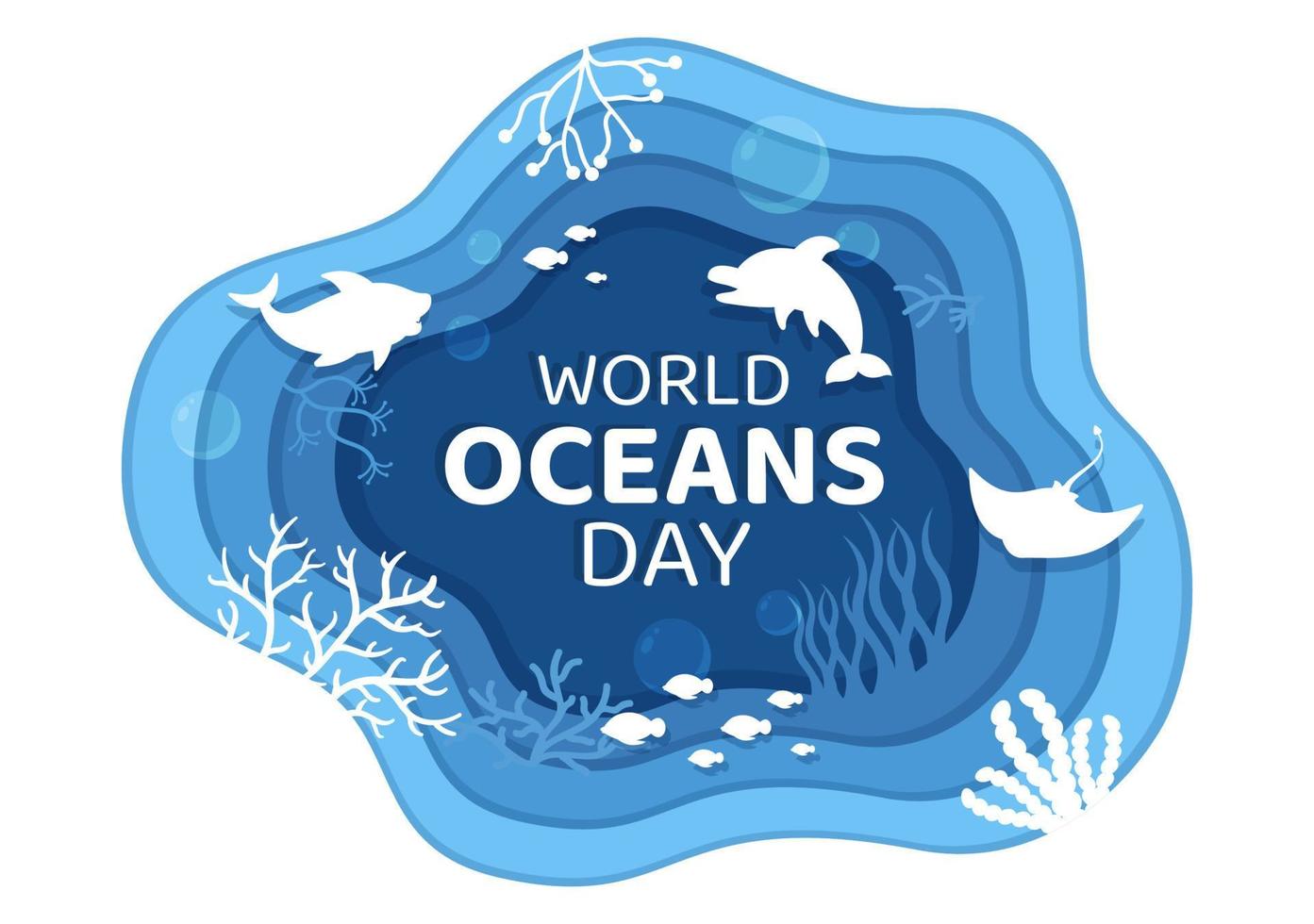 World Ocean Day Cartoon Illustration with Underwater Scenery, Various Fish Animals, Corals and Marine Plants Dedicated to Helping Protect or Preserve vector