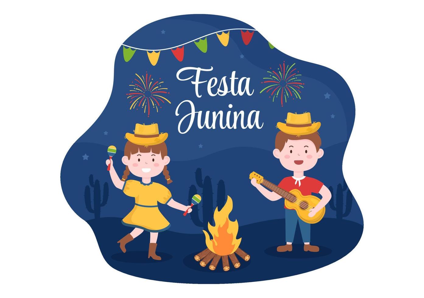 Festa Junina or Sao Joao Celebration Cartoon Illustration Made Very Lively by Singing, Dancing Samba and Playing Traditional Games Come From Brazil vector
